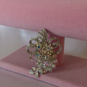 Vintage-Style Silver-Tone Floral Spray Brooch with Clear & Austrian Crystals